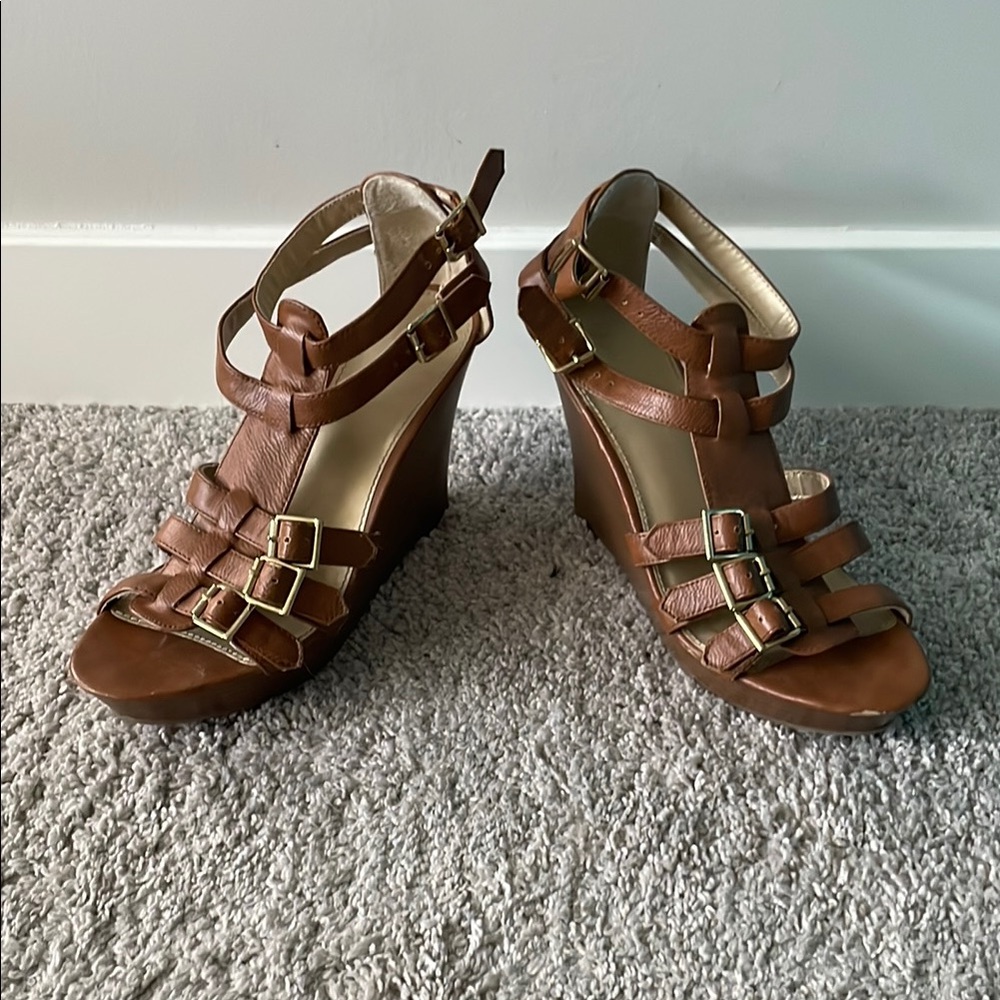 Express Brown Wedge Sandals with Straps